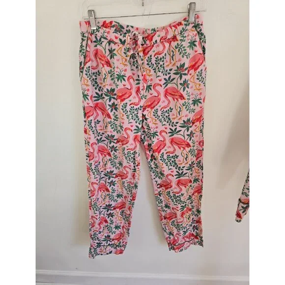 Print Fresh Organic Cotton Flamingo Floral Pink 2 Piece Pajama Set S Lounge - Picture 9 of 11